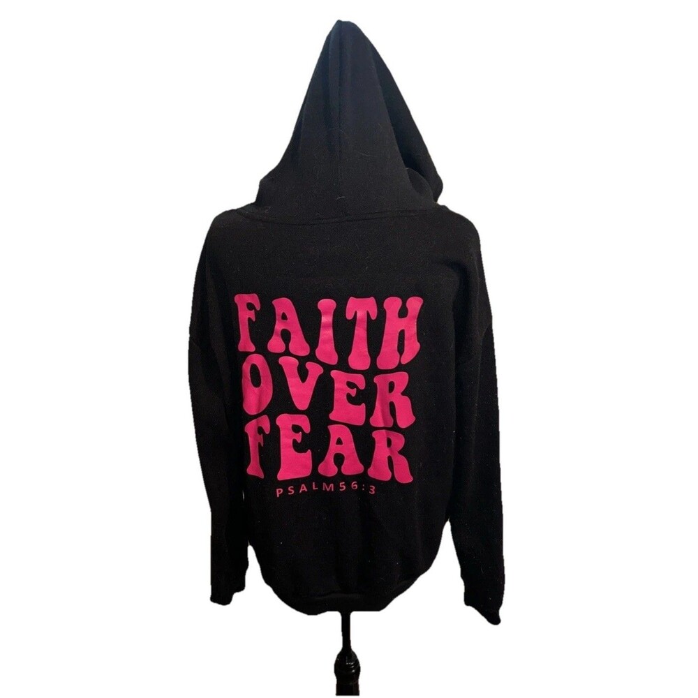 "Faith Over Fear Psalm 56:3” Shein Large Long Sleeve Pullover Polyester Hoodie